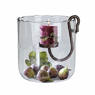 Loberon Vermand Lantern - Decorative Lantern for Candles - Made of Mouth-Blown Glass - Removable Iron Candle Holder in Antique Brown - 26cm x 25cm on Sale